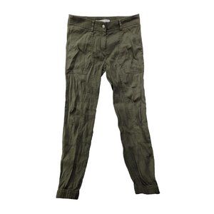 Veronica Beard Women 0 Army Green Flat Front Linen Blend Jogger Pocket Zip Ankle